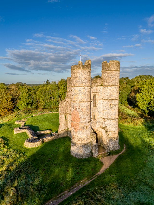 Ruins of Donnington Castle standing on a grassy hill near Newbury in Berkshire